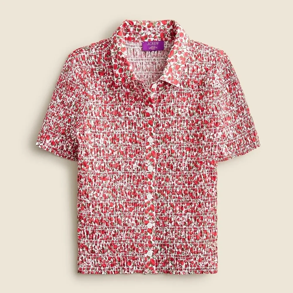 J. Crew Nwot Smocked button-up shirt in Liberty® Eliza's Red fabric Sz M